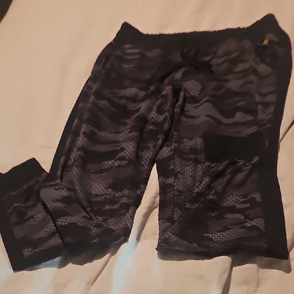 Black Camouflage Joggers (Built In Attached Shorts With Mesh On Rest Of Leg)